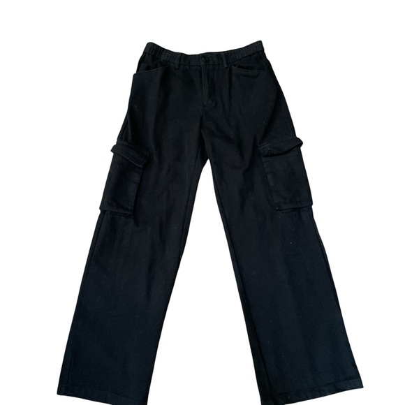 Shein Cargo Pants Women's Small NWOT Black Wide Leg Cotton - Picture 1 of 5